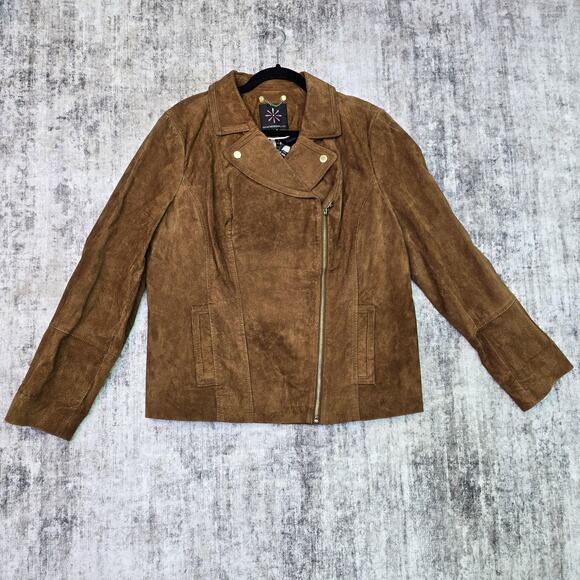 Isaac Mizrahi Live Jacket Womens 16 Suede Leather Moto Biker Asymmetrical Zip - Picture 1 of 14